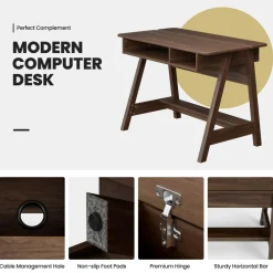 Tangkula Mid Century Writing Desk with Storage Cubes & Hidden Compartment
