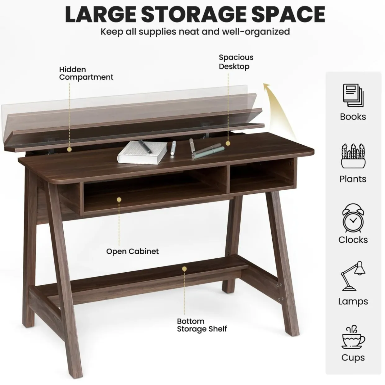 Tangkula Mid Century Writing Desk with Storage Cubes & Hidden Compartment