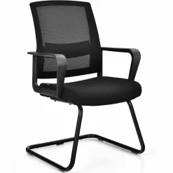 Tangkula Mid Mesh Back Office Guest Chair Chair W/Adjustable Lumbar Support & Sled Base