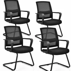 Tangkula Mid Mesh Back Office Guest Chair Chair W/Adjustable Lumbar Support & Sled Base