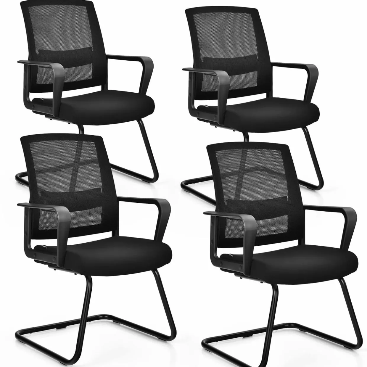 Tangkula Mid Mesh Back Office Guest Chair Chair W/Adjustable Lumbar Support & Sled Base