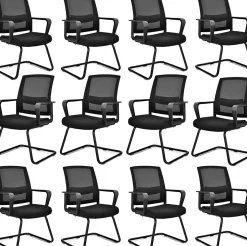 Tangkula Mid Mesh Back Office Guest Chair Chair W/Adjustable Lumbar Support & Sled Base