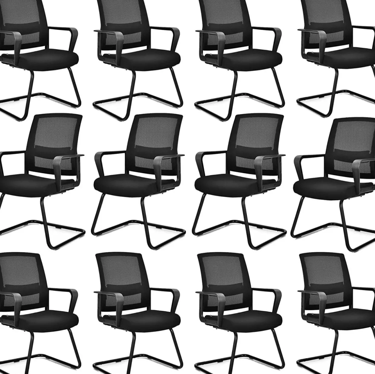 Tangkula Mid Mesh Back Office Guest Chair Chair W/Adjustable Lumbar Support & Sled Base