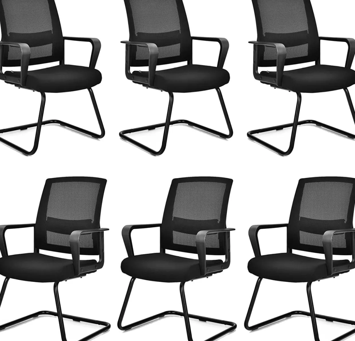Tangkula Mid Mesh Back Office Guest Chair Chair W/Adjustable Lumbar Support & Sled Base