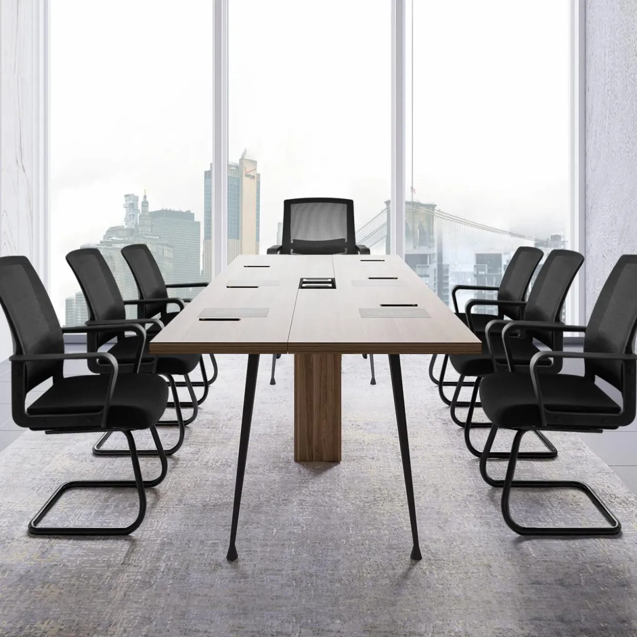 Tangkula Mid Mesh Back Office Guest Chair Chair W/Adjustable Lumbar Support & Sled Base