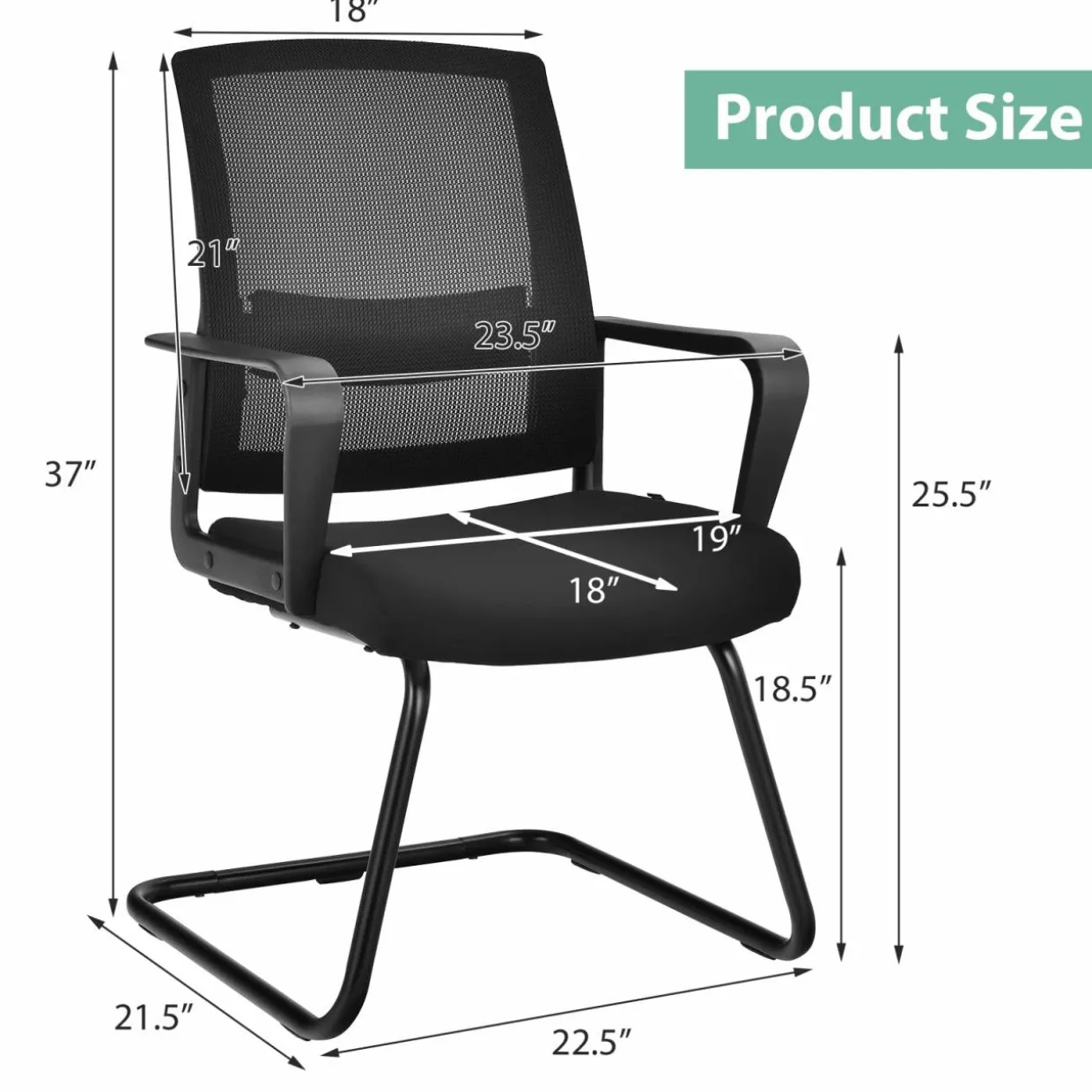Tangkula Mid Mesh Back Office Guest Chair Chair W/Adjustable Lumbar Support & Sled Base