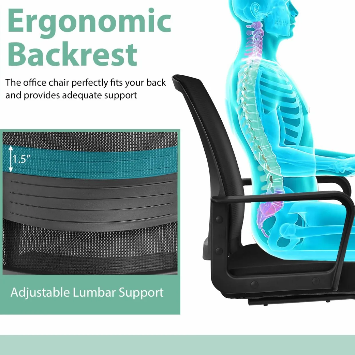 Tangkula Mid Mesh Back Office Guest Chair Chair W/Adjustable Lumbar Support & Sled Base