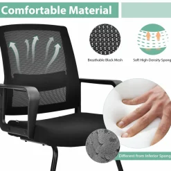 Tangkula Mid Mesh Back Office Guest Chair Chair W/Adjustable Lumbar Support & Sled Base