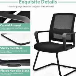 Tangkula Mid Mesh Back Office Guest Chair Chair W/Adjustable Lumbar Support & Sled Base