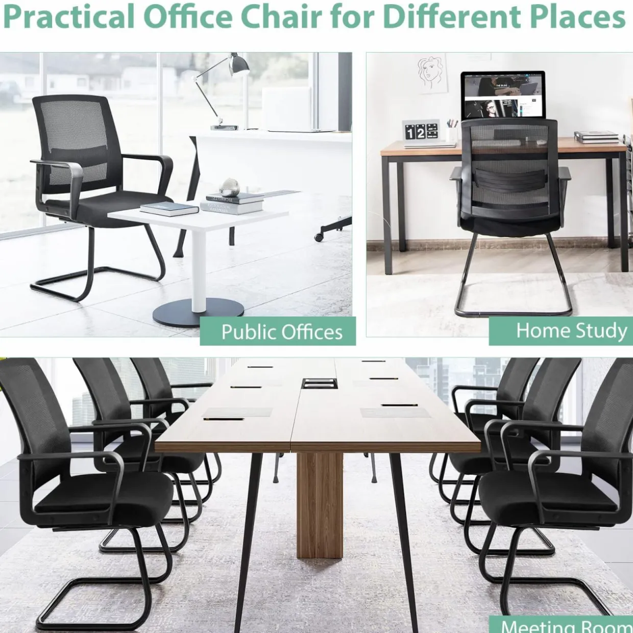 Tangkula Mid Mesh Back Office Guest Chair Chair W/Adjustable Lumbar Support & Sled Base