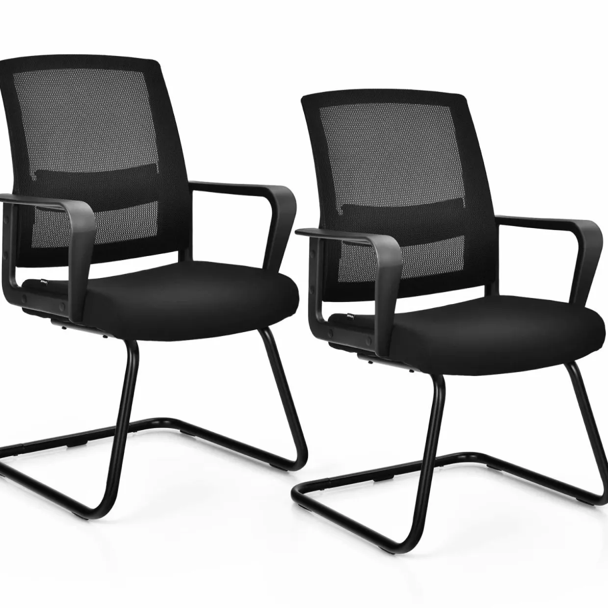 Tangkula Mid Mesh Back Office Guest Chair Chair W/Adjustable Lumbar Support & Sled Base