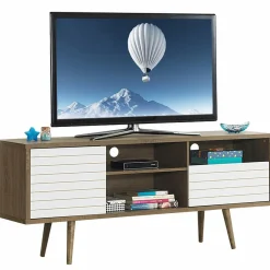 Tangkula Mid-Century Modern TV Stand for TVs up to 65 Inch, Wooden TV Console Table with Storage Shelves