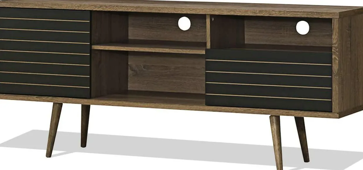Tangkula Mid-Century Modern TV Stand for TVs up to 65 Inch, Wooden TV Console Table with Storage Shelves