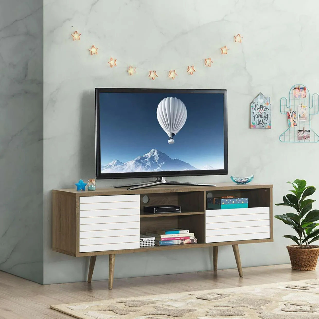 Tangkula Mid-Century Modern TV Stand for TVs up to 65 Inch, Wooden TV Console Table with Storage Shelves