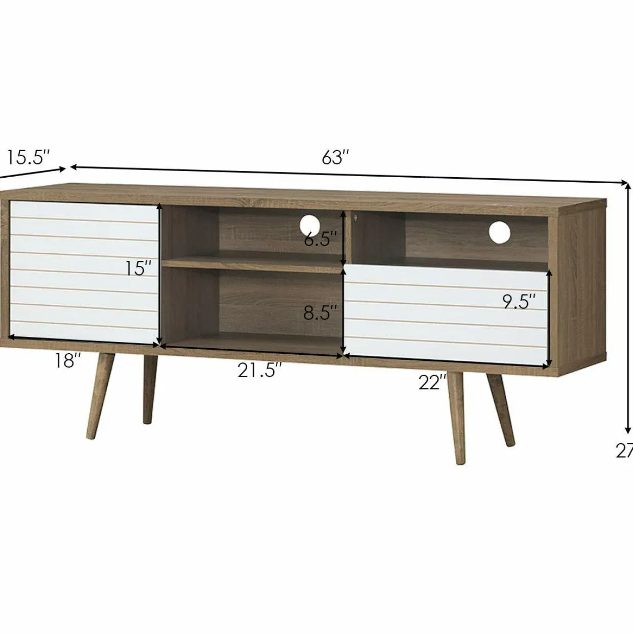 Tangkula Mid-Century Modern TV Stand for TVs up to 65 Inch, Wooden TV Console Table with Storage Shelves