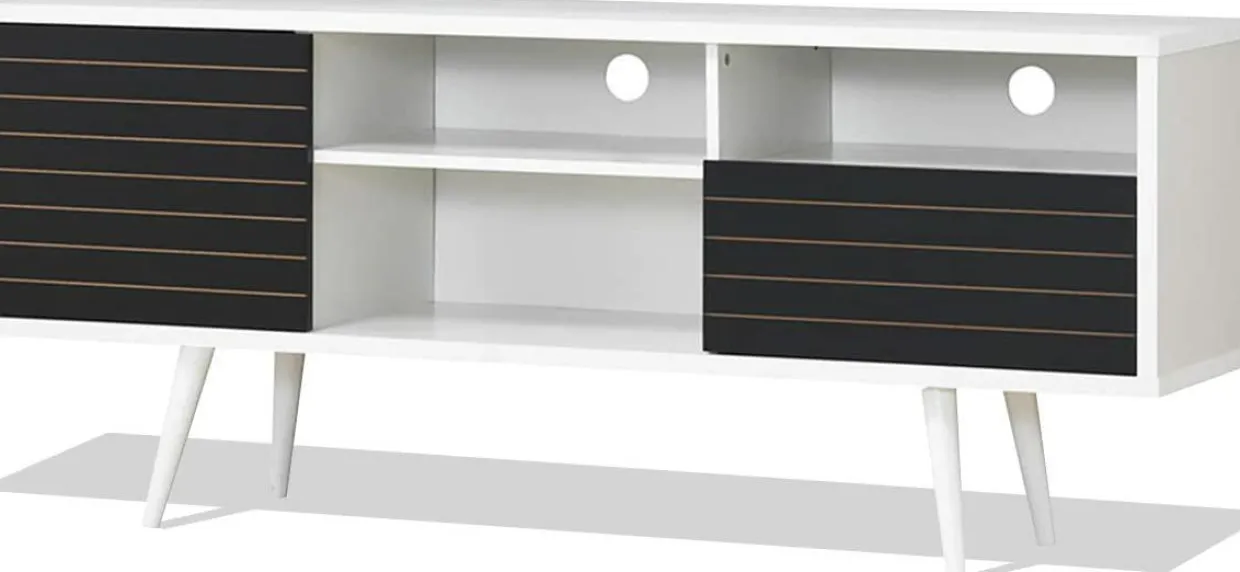 Tangkula Mid-Century Modern TV Stand for TVs up to 65 Inch, Wooden TV Console Table with Storage Shelves