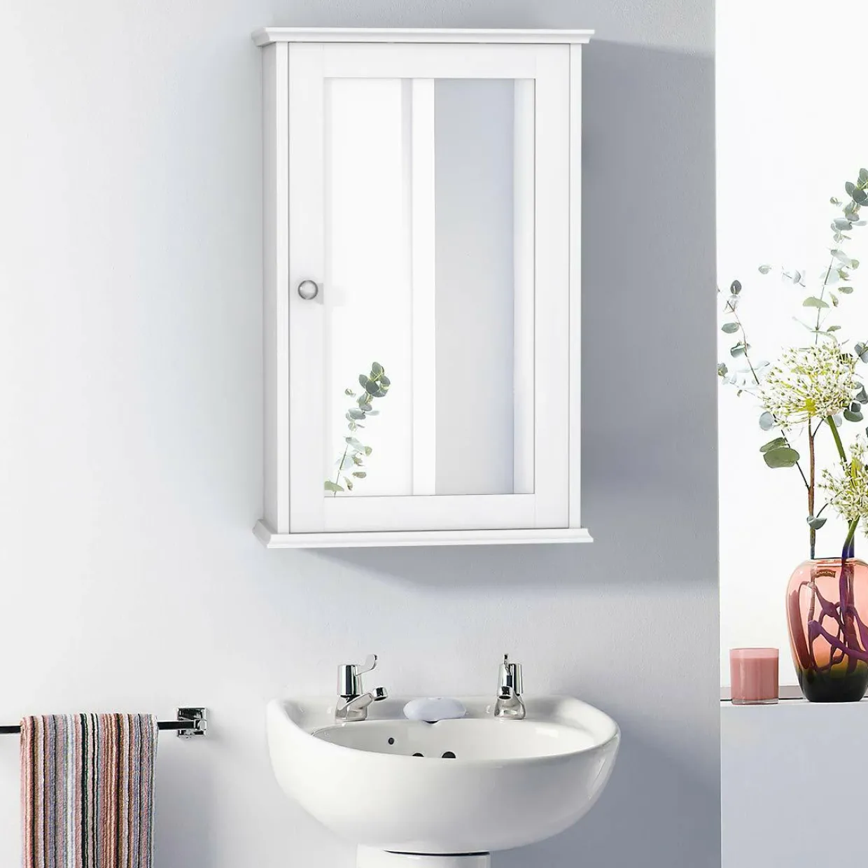 Tangkula Mirrored Bathroom Cabinet, Wall Mount Storage Cabinet with Single Door