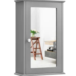 Tangkula Mirrored Bathroom Cabinet, Wall Mount Storage Cabinet with Single Door