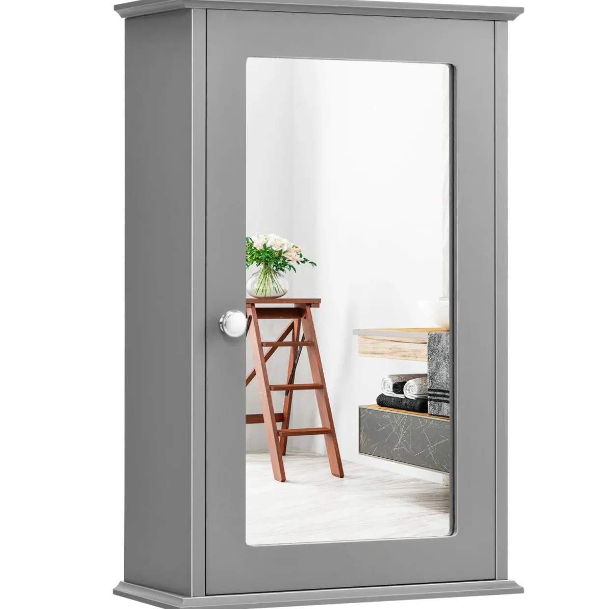 Tangkula Mirrored Bathroom Cabinet, Wall Mount Storage Cabinet with Single Door