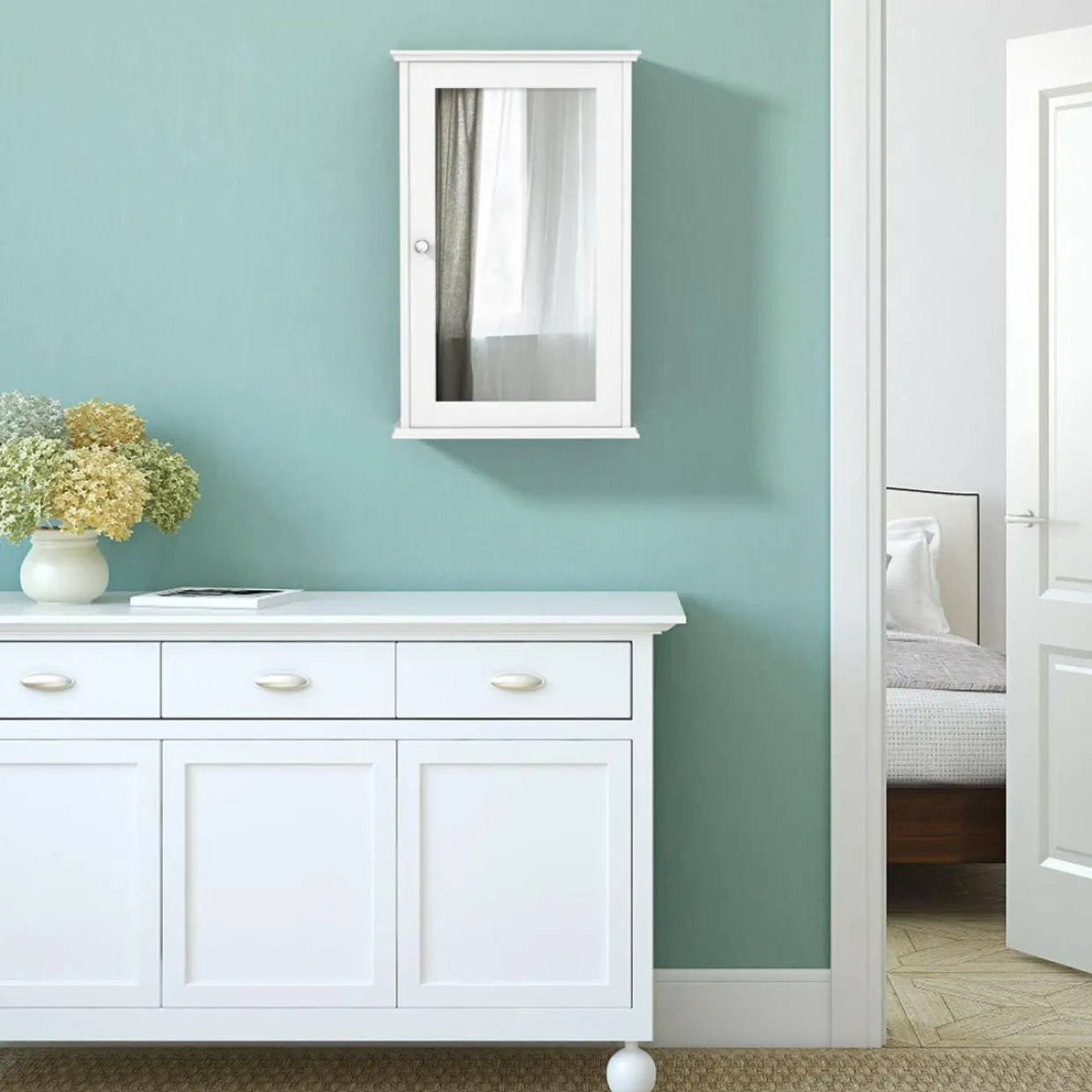 Tangkula Mirrored Bathroom Cabinet, Wall Mount Storage Cabinet with Single Door