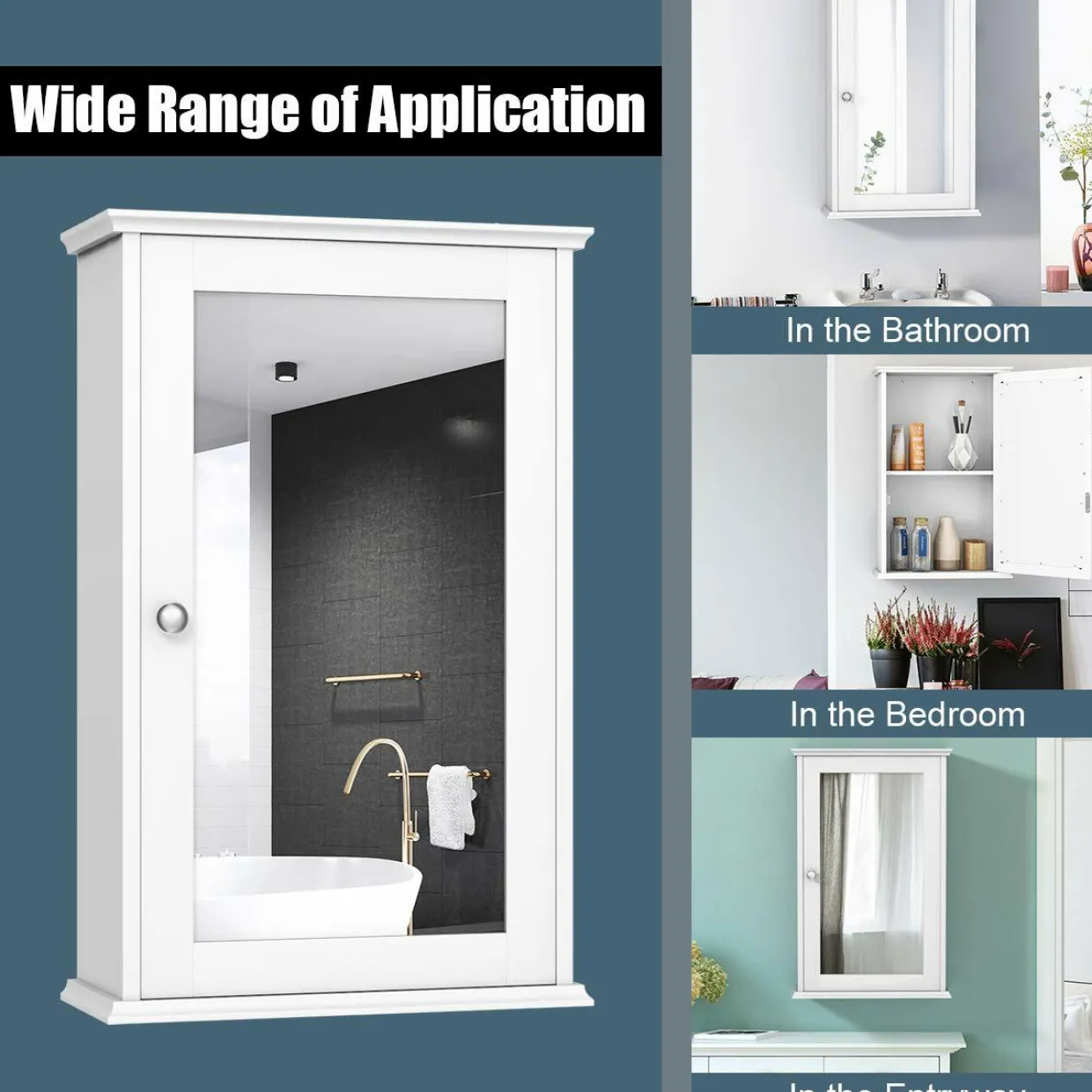 Tangkula Mirrored Bathroom Cabinet, Wall Mount Storage Cabinet with Single Door