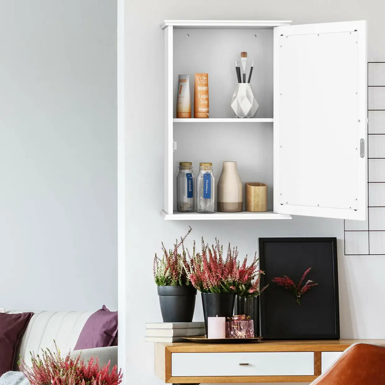 Tangkula Mirrored Bathroom Cabinet, Wall Mount Storage Cabinet with Single Door