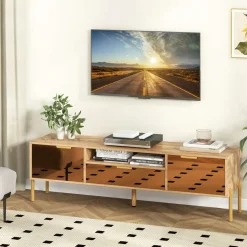 Tangkula Mirrored TV Stand for TV up to 65”, Modern TV Console Table w/Spacious Tabletop