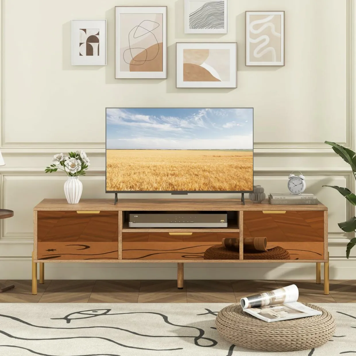 Tangkula Mirrored TV Stand for TV up to 65”, Modern TV Console Table w/Spacious Tabletop