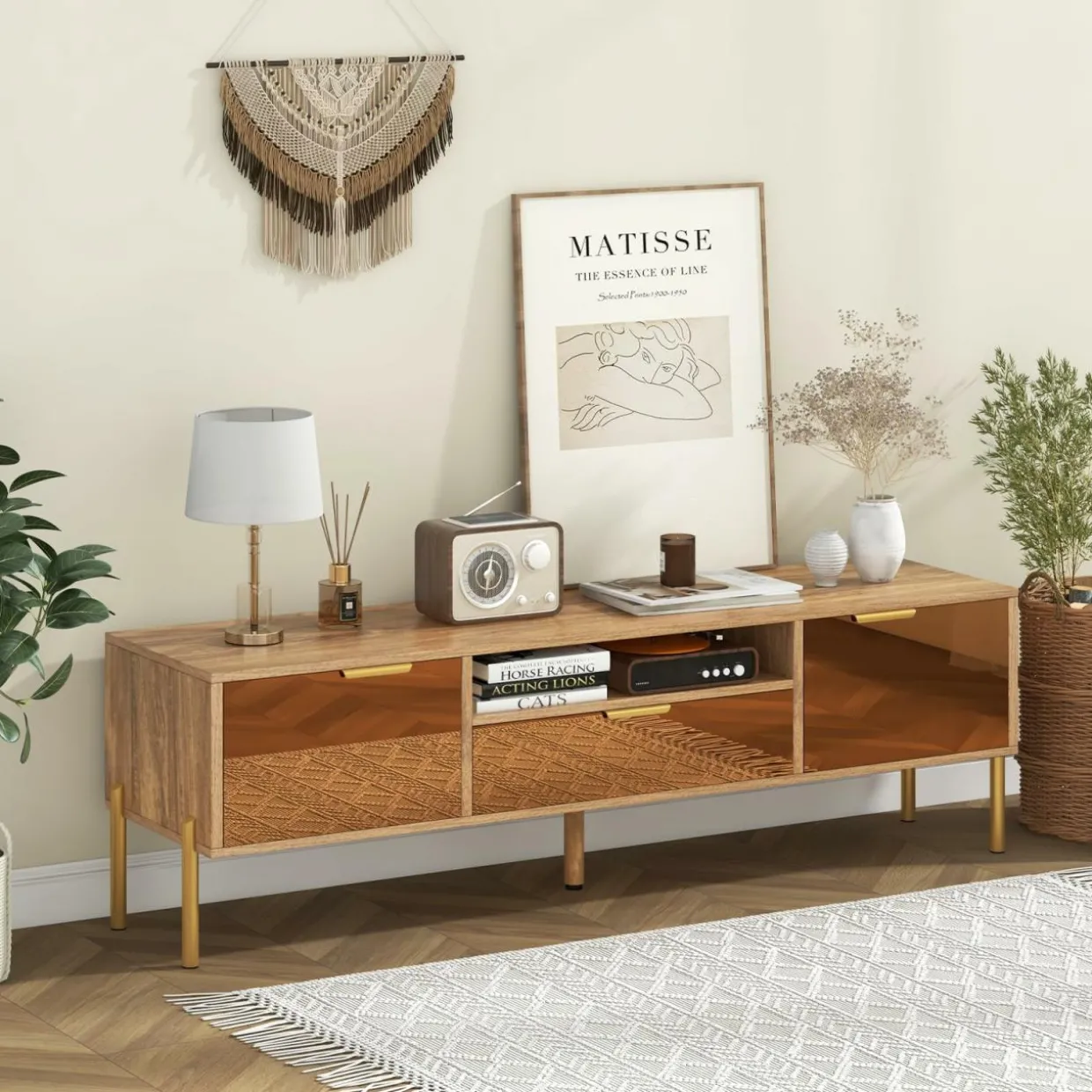 Tangkula Mirrored TV Stand for TV up to 65”, Modern TV Console Table w/Spacious Tabletop