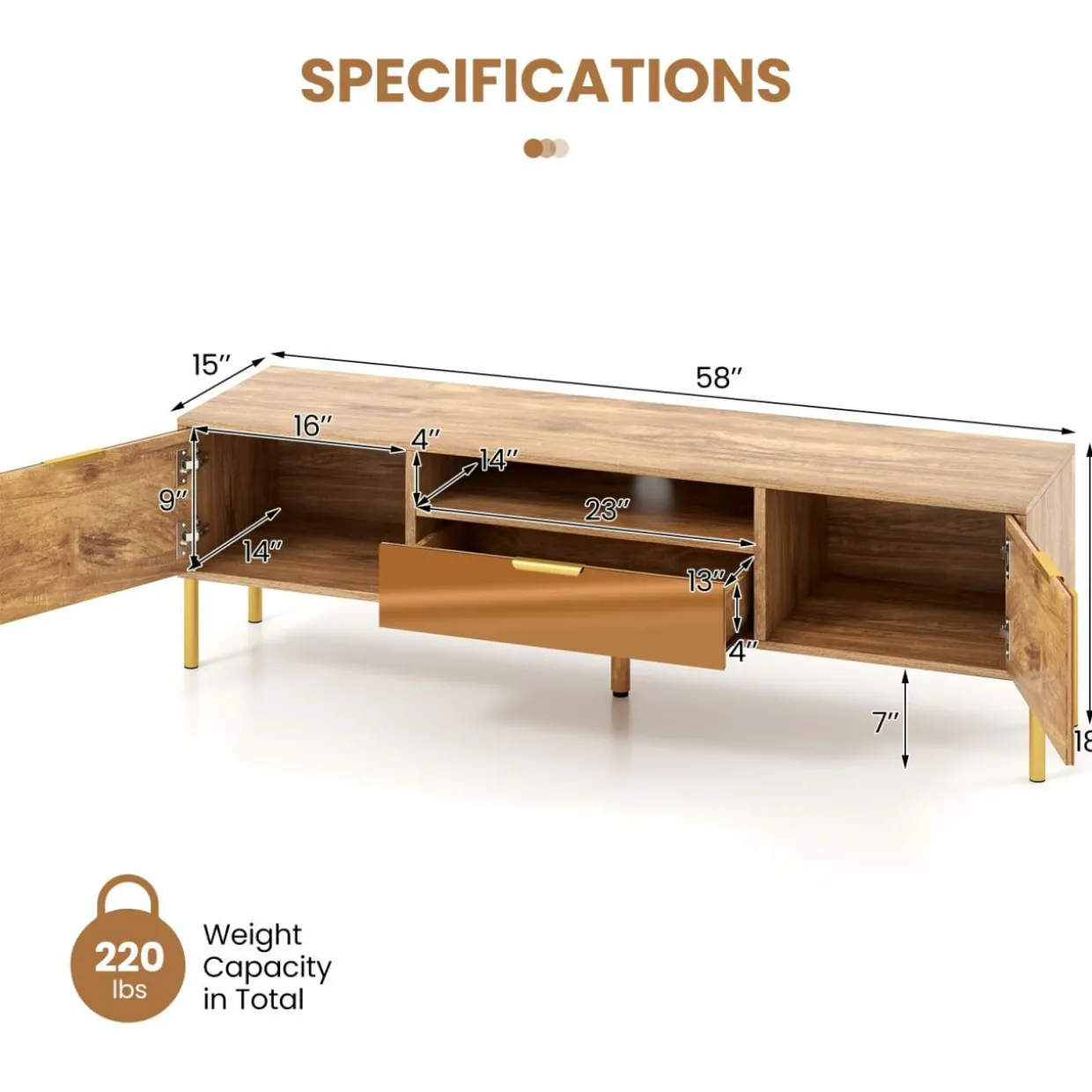 Tangkula Mirrored TV Stand for TV up to 65”, Modern TV Console Table w/Spacious Tabletop