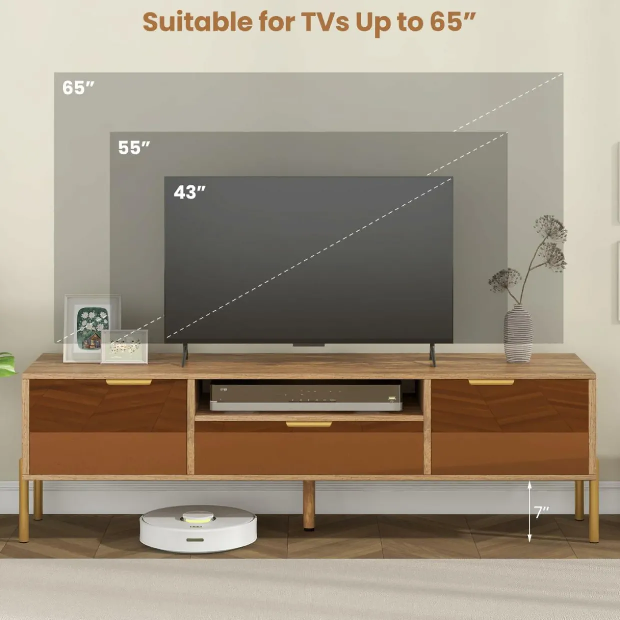 Tangkula Mirrored TV Stand for TV up to 65”, Modern TV Console Table w/Spacious Tabletop