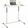 Tangkula Mobile Computer Desk with Steel Frame, Small Height Adjustable Rolling Compact Stand Up Desk on Wheels