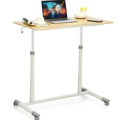 Tangkula Mobile Computer Desk with Steel Frame, Small Height Adjustable Rolling Compact Stand Up Desk on Wheels