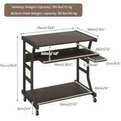 Tangkula Mobile Computer Desk with Keyboard Tray