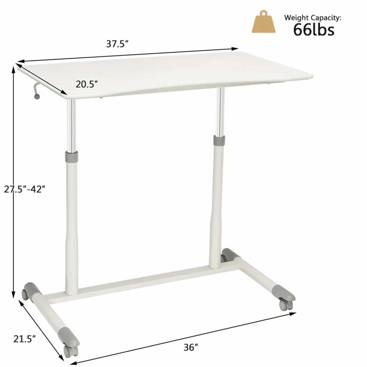 Tangkula Mobile Computer Desk with Steel Frame, Small Height Adjustable Rolling Compact Stand Up Desk on Wheels