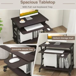 Tangkula Mobile Computer Desk with Keyboard Tray