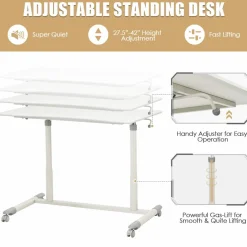 Tangkula Mobile Computer Desk with Steel Frame, Small Height Adjustable Rolling Compact Stand Up Desk on Wheels