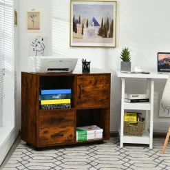 Tangkula Mobile File Cabinet with 2 Drawers, Lateral Filing Cabinet with Wheels