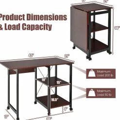 Tangkula Mobile Folding Computer Desk, Modern Writing Desk w/ 2-Tier Storage Shelves