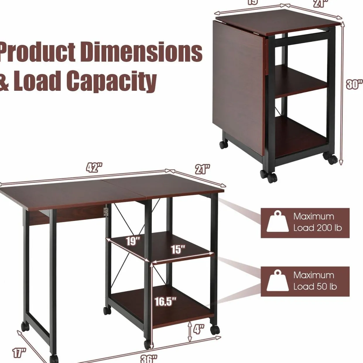 Tangkula Mobile Folding Computer Desk, Modern Writing Desk w/ 2-Tier Storage Shelves