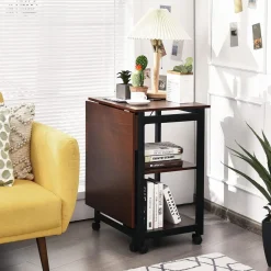Tangkula Mobile Folding Computer Desk, Modern Writing Desk w/ 2-Tier Storage Shelves