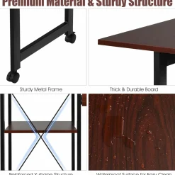 Tangkula Mobile Folding Computer Desk, Modern Writing Desk w/ 2-Tier Storage Shelves