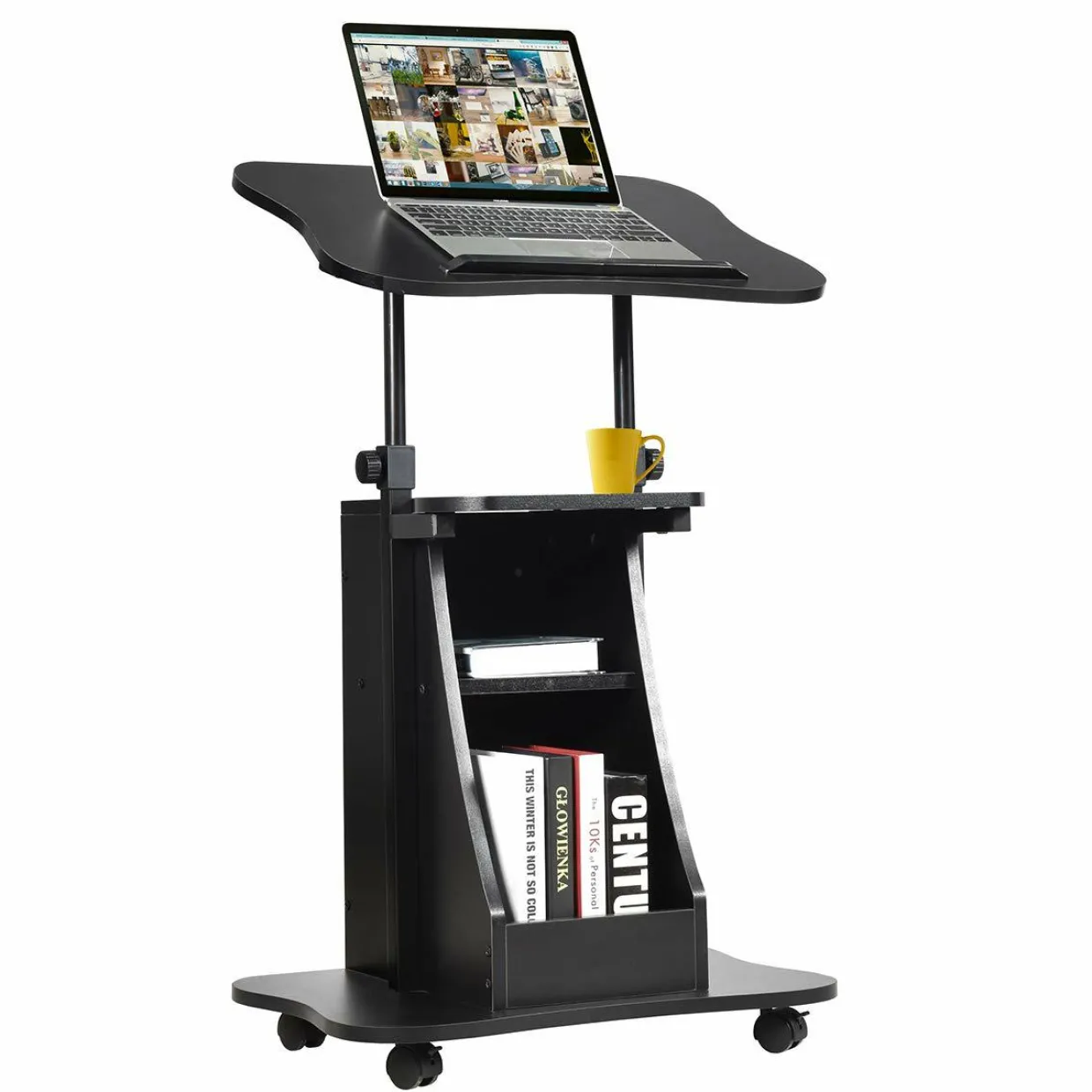 Tangkula Mobile Laptop Podium, Height Adjustable Podium Stand, Standing Desk Sit-to-Stand Desk