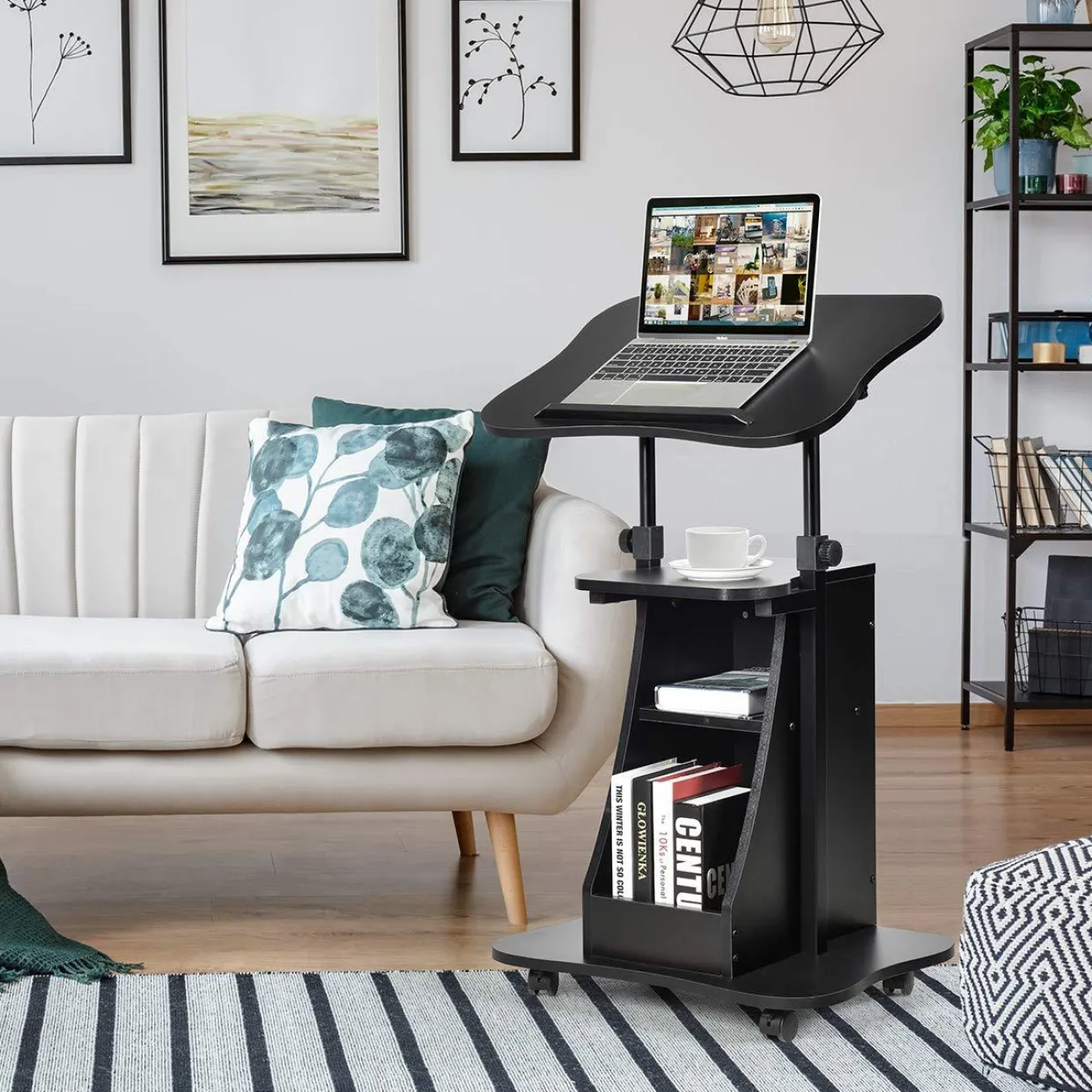 Tangkula Mobile Laptop Podium, Height Adjustable Podium Stand, Standing Desk Sit-to-Stand Desk