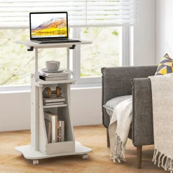Tangkula Mobile Laptop Podium, Height Adjustable Podium Stand, Standing Desk Sit-to-Stand Desk