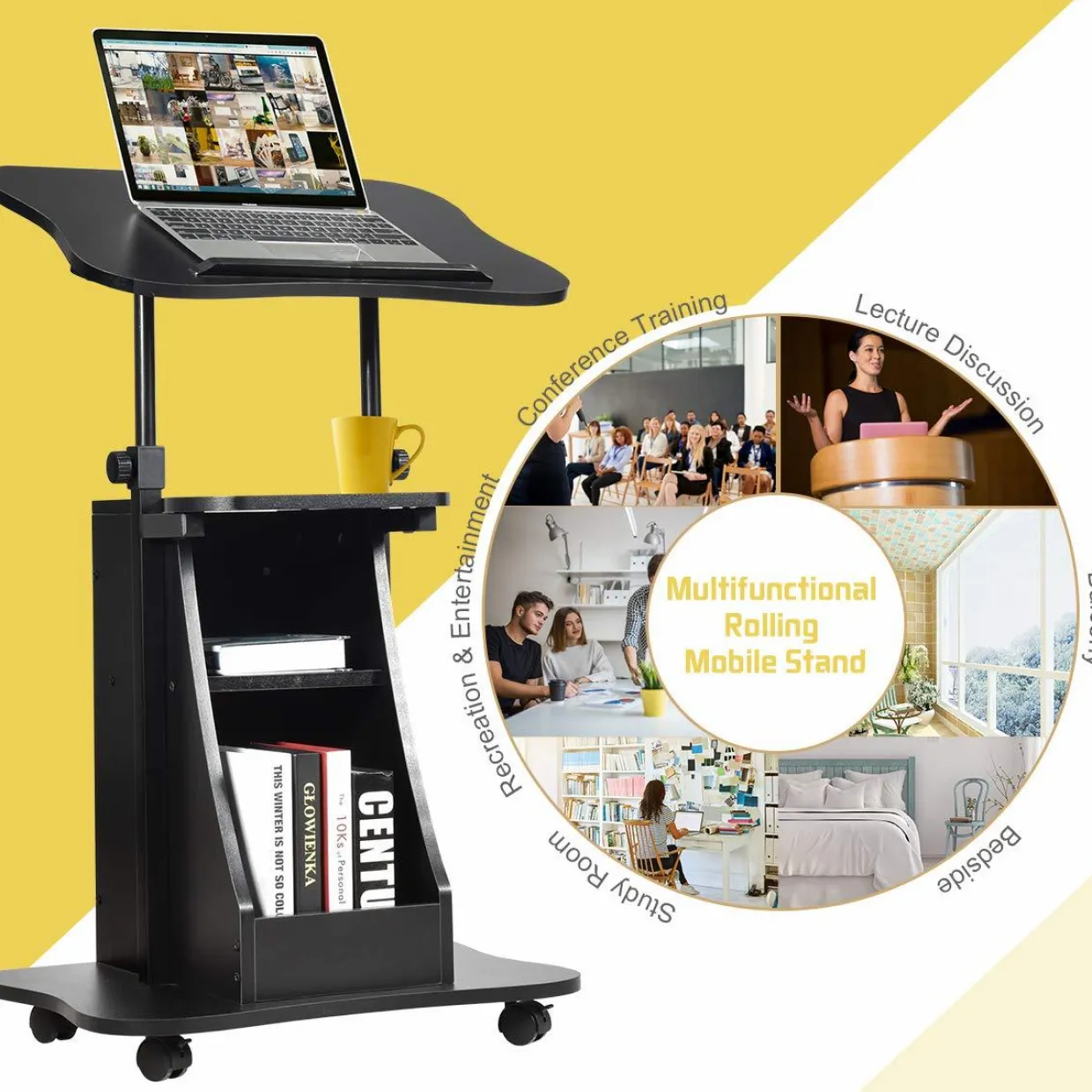 Tangkula Mobile Laptop Podium, Height Adjustable Podium Stand, Standing Desk Sit-to-Stand Desk