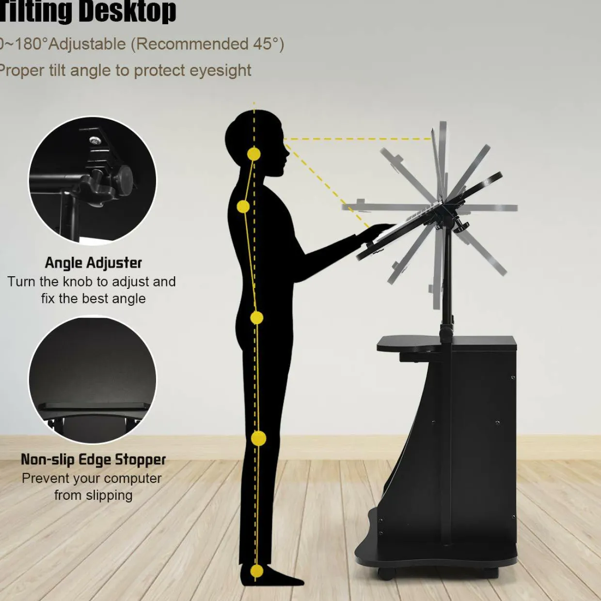 Tangkula Mobile Laptop Podium, Height Adjustable Podium Stand, Standing Desk Sit-to-Stand Desk