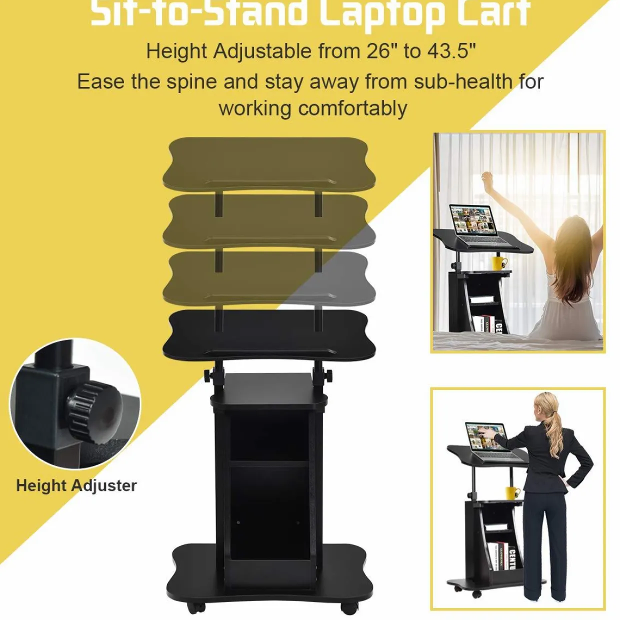 Tangkula Mobile Laptop Podium, Height Adjustable Podium Stand, Standing Desk Sit-to-Stand Desk