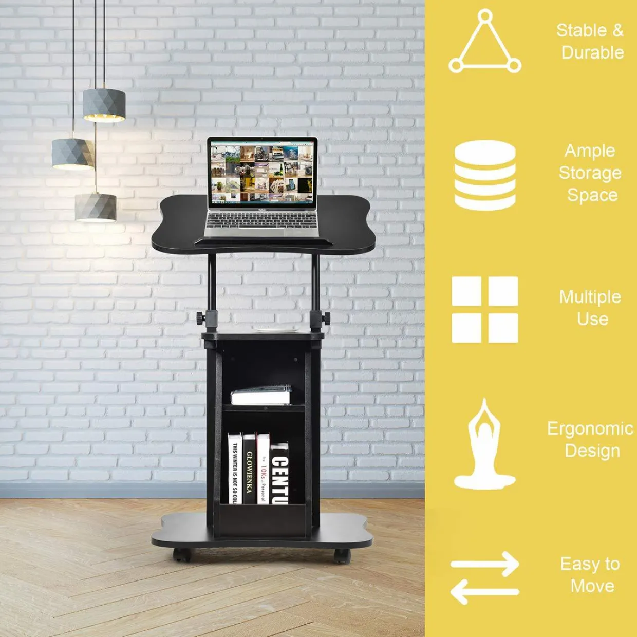 Tangkula Mobile Laptop Podium, Height Adjustable Podium Stand, Standing Desk Sit-to-Stand Desk
