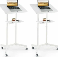 Tangkula Mobile Lectern Podium, Height-Adjustable Rolling Laptop cart with Tilting Top, Storage Tray & Cup Holder